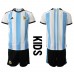 Günstige Argentinien Babykleidung Heim Fussballtrikot Kinder WM 2022 Kurzarm (+ kurze hosen)